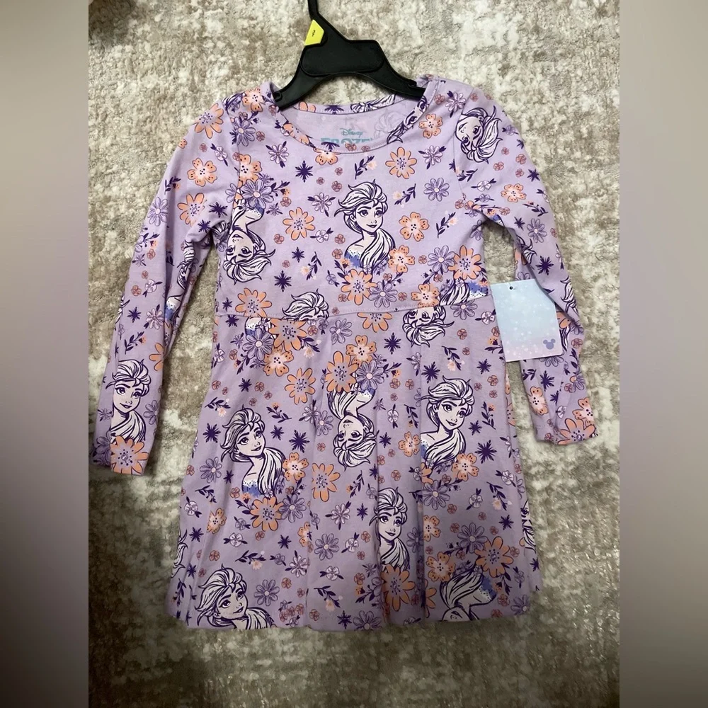 Disney Frozen Elsa Purple and Orange Floral Kids Long Sleeve Dress size 3T-NWT - Picture 3 of 3